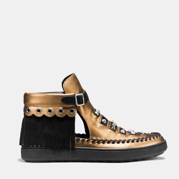 Coach Shoes - Coach Metallic Gold and Black Studded Fringe Mule